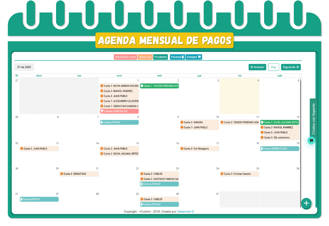 agenda mensual de pagos