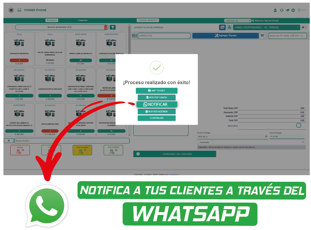 notificaciones de servicio tecnico