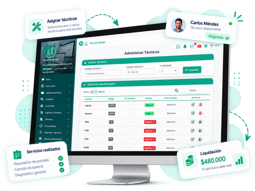 Mas Control módulo de técnicos